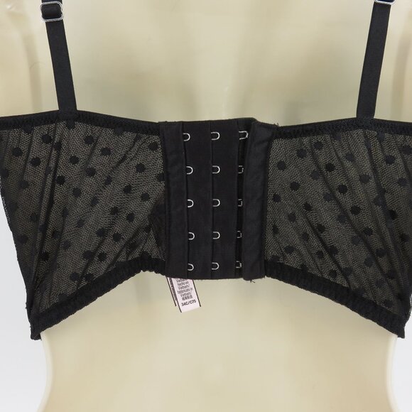 Victorias Secret 34C Bra Dream Angels Black Polka Dot Mesh Flower Lace Underwire - Picture 7 of 16
